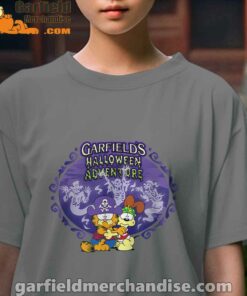 garfield halloween adventure hugging kids girl brown tee