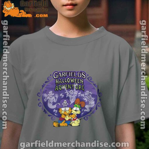 garfield halloween adventure hugging kids girl brown tee