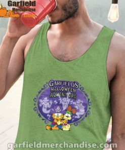 garfield halloween adventure hugging men green tank tops