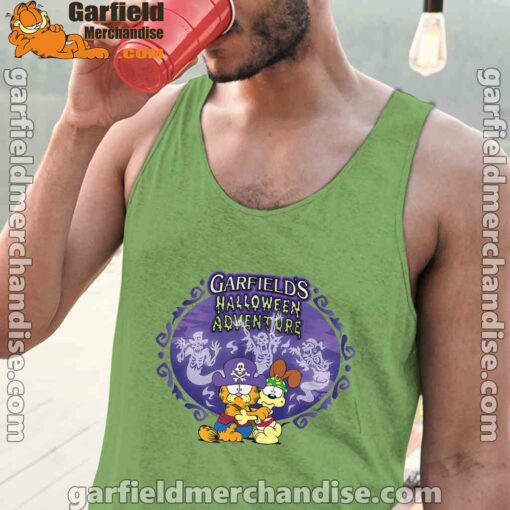 garfield halloween adventure hugging men green tank tops