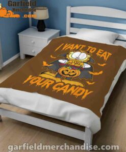 garfield halloween blanket want to eat your candy brown