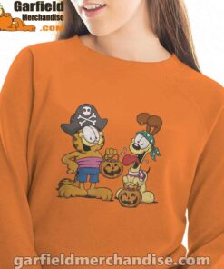 garfield halloween odie pirates orange sweatshirts for women