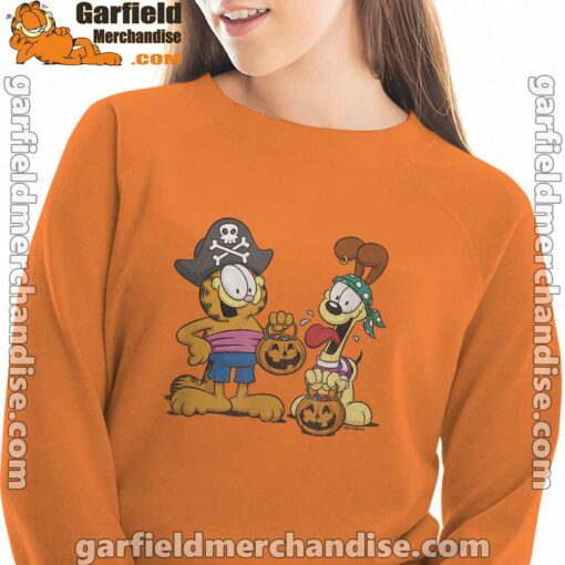 garfield halloween odie pirates orange sweatshirts for women