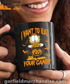 garfield halloween want to eat your candy black mug