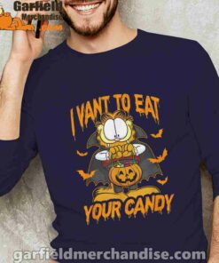 garfield halloween want to eat your candy navy long sleeve men