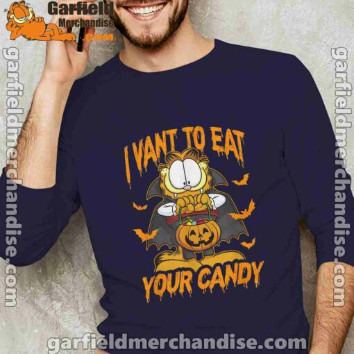 garfield halloween want to eat your candy navy long sleeve men