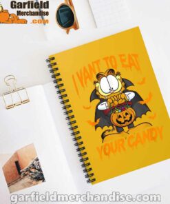 garfield halloween want to eat your candy yellow notebook