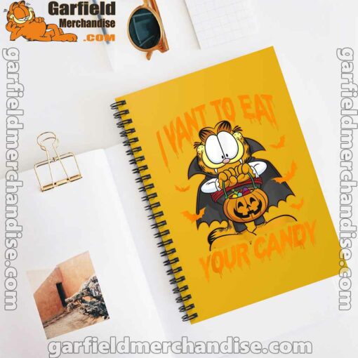 garfield halloween want to eat your candy yellow notebook