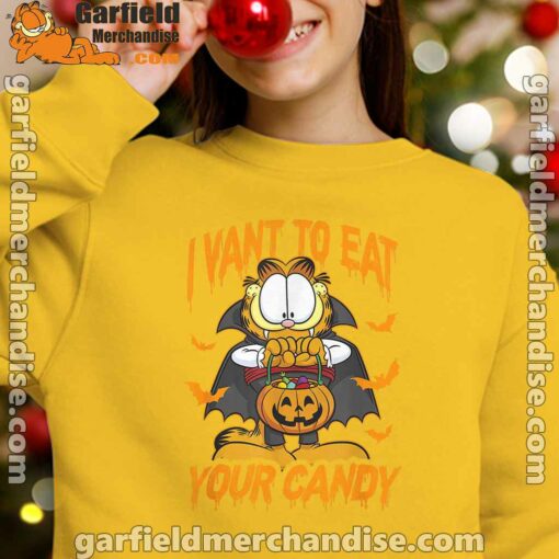 garfield halloween want to eat your candy yellow youth girl sweatshirt