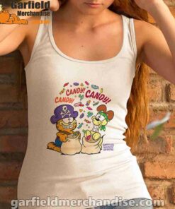 halloween garfield eat candy it’s lifestyle white tank top women