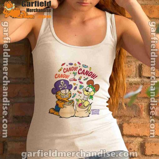 halloween garfield eat candy it’s lifestyle white tank top women