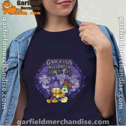 garfield halloween adventure hugging women navy shirts