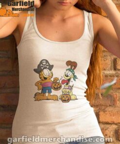 garfield halloween odie pirates white tank top women