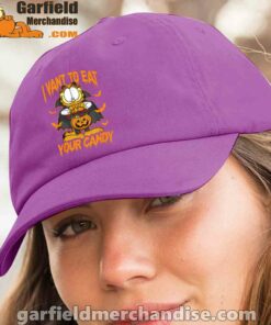 garfield halloween purple hat want to eat your candy