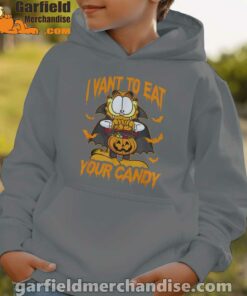 garfield halloween want to eat your candy brown hoodie kids