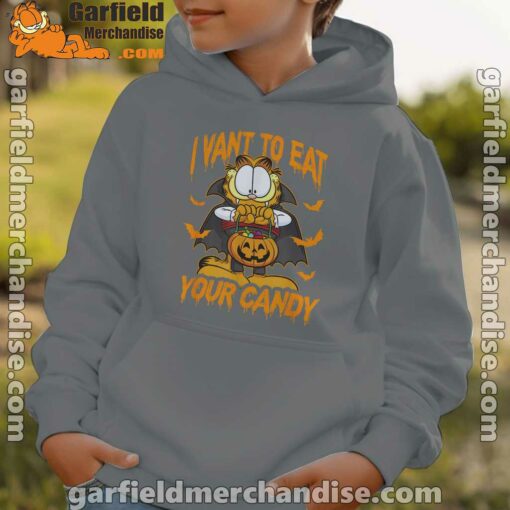 garfield halloween want to eat your candy brown hoodie kids