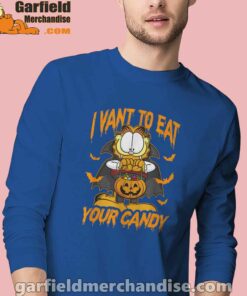 garfield halloween want to eat your candy men blue long sleeve