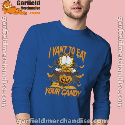 garfield halloween want to eat your candy men blue long sleeve