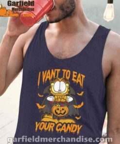 garfield halloween want to eat your candy navy tank tops with men