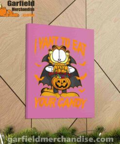 garfield halloween want to eat your candy pink canvas