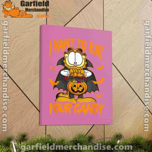 garfield halloween want to eat your candy pink canvas