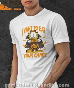 garfield halloween want to eat your candy white men shirt