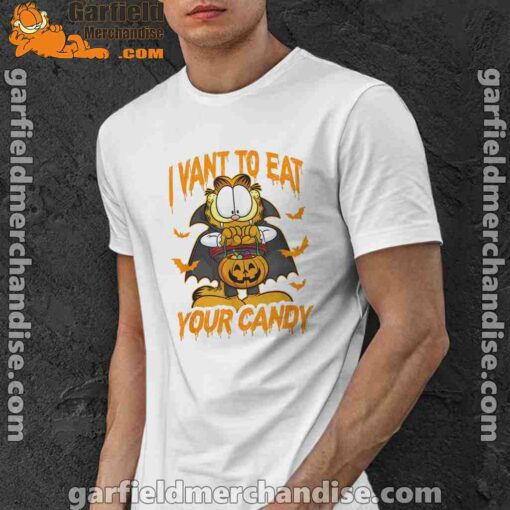 garfield halloween want to eat your candy white men shirt