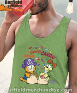 halloween garfield eat candy it’s lifestyle men green tank tops