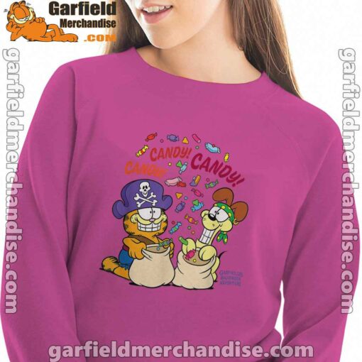 halloween garfield eat candy it’s lifestyle pink women sweatshirt