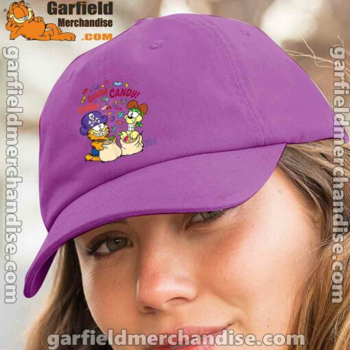 halloween garfield eat candy it’s lifestyle purple hat