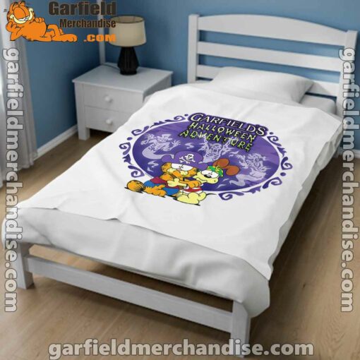 white garfield blanket halloween adventure hugging