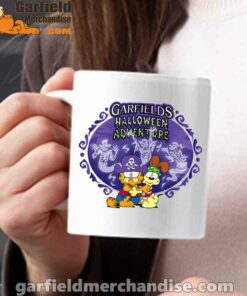 white garfield mug halloween adventure hugging