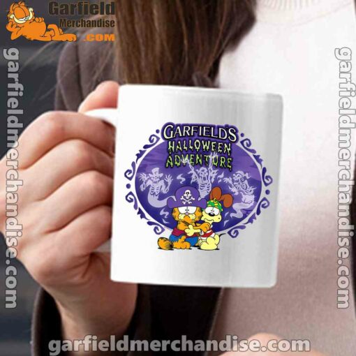 white garfield mug halloween adventure hugging