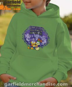 garfield halloween adventure hugging green hoodie for boys