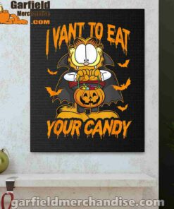 garfield halloween want to eat your candy black canvas