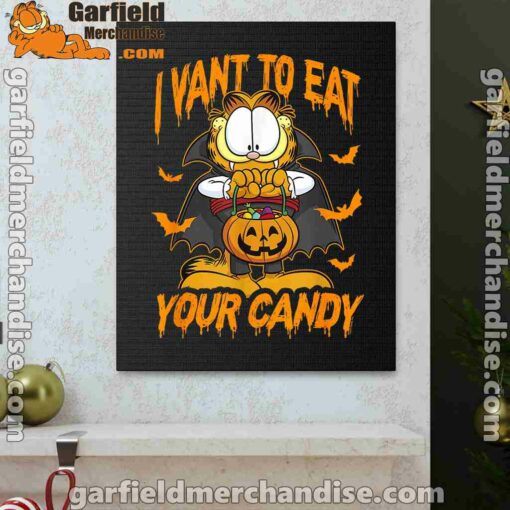 garfield halloween want to eat your candy black canvas