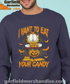 garfield halloween want to eat your candy navy sweatshirts for men