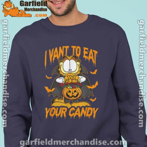 garfield halloween want to eat your candy navy sweatshirts for men