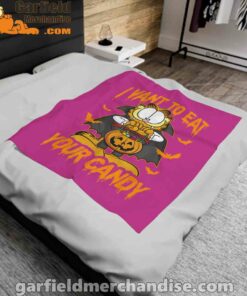 garfield halloween want to eat your candy pink blanket