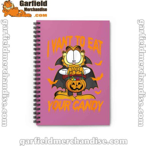 garfield halloween want to eat your candy pink notebook