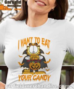 garfield halloween want to eat your candy white long sleeve for women