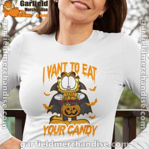 garfield halloween want to eat your candy white long sleeve for women