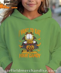 garfield halloween want to eat your candy youth girl green hoodie