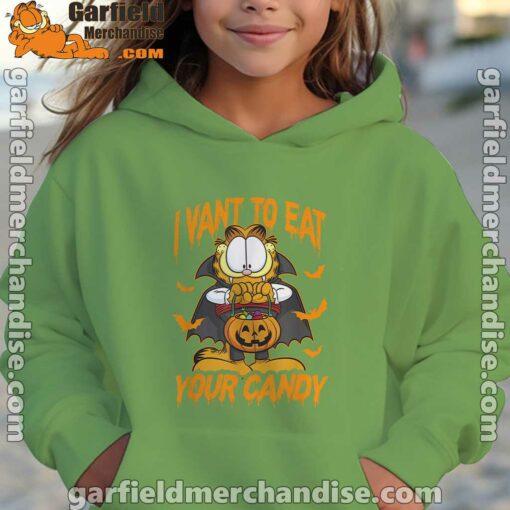 garfield halloween want to eat your candy youth girl green hoodie