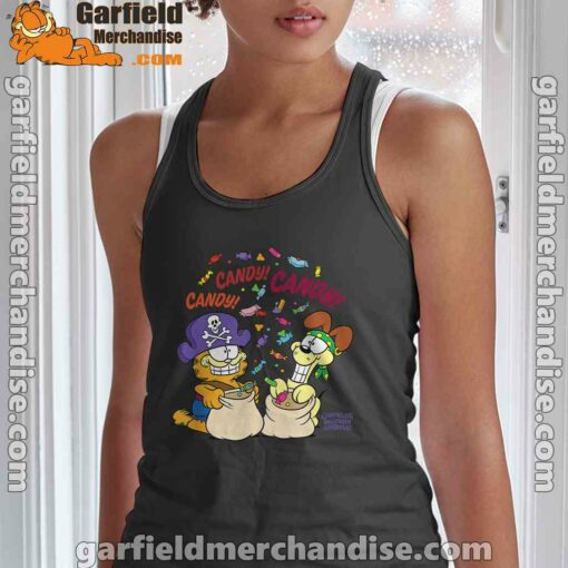 halloween garfield eat candy it’s lifestyle black tank top for women