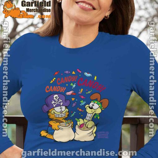 halloween garfield eat candy it’s lifestyle blue long sleeve for women