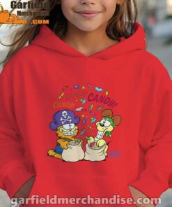 halloween garfield eat candy it’s lifestyle red hoodie youth girl