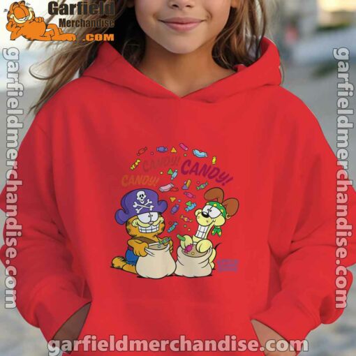 halloween garfield eat candy it’s lifestyle red hoodie youth girl