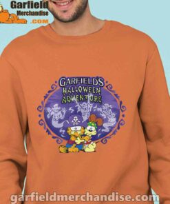 garfield halloween adventure hugging orange sweatshirt man