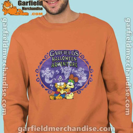 garfield halloween adventure hugging orange sweatshirt man